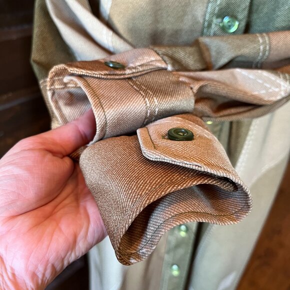 Vintage 70s Hostess Dress 100 Parkhouse Dallas Button Front Maxi Green M (est) - Picture 5 of 12